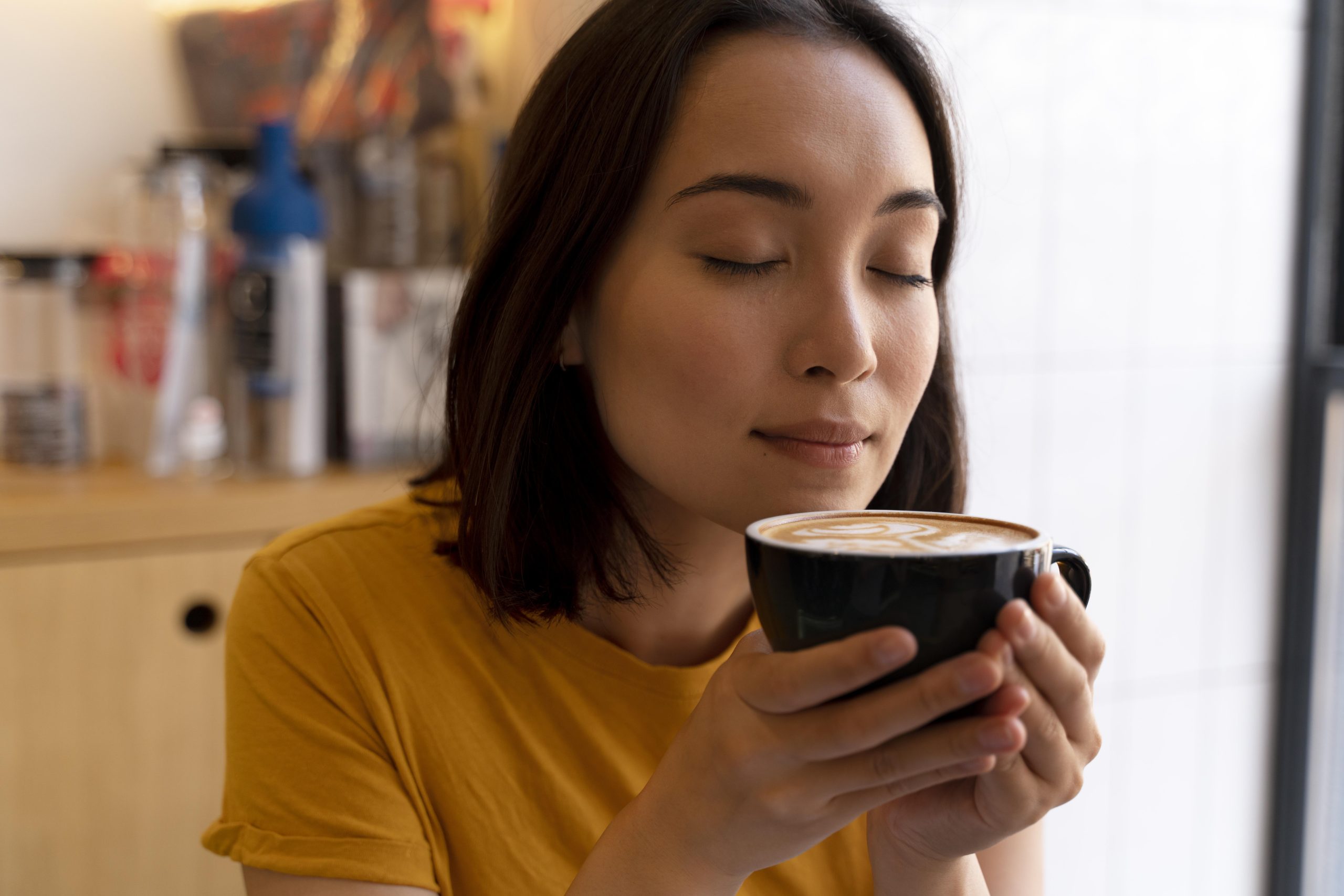 Drinking coffee